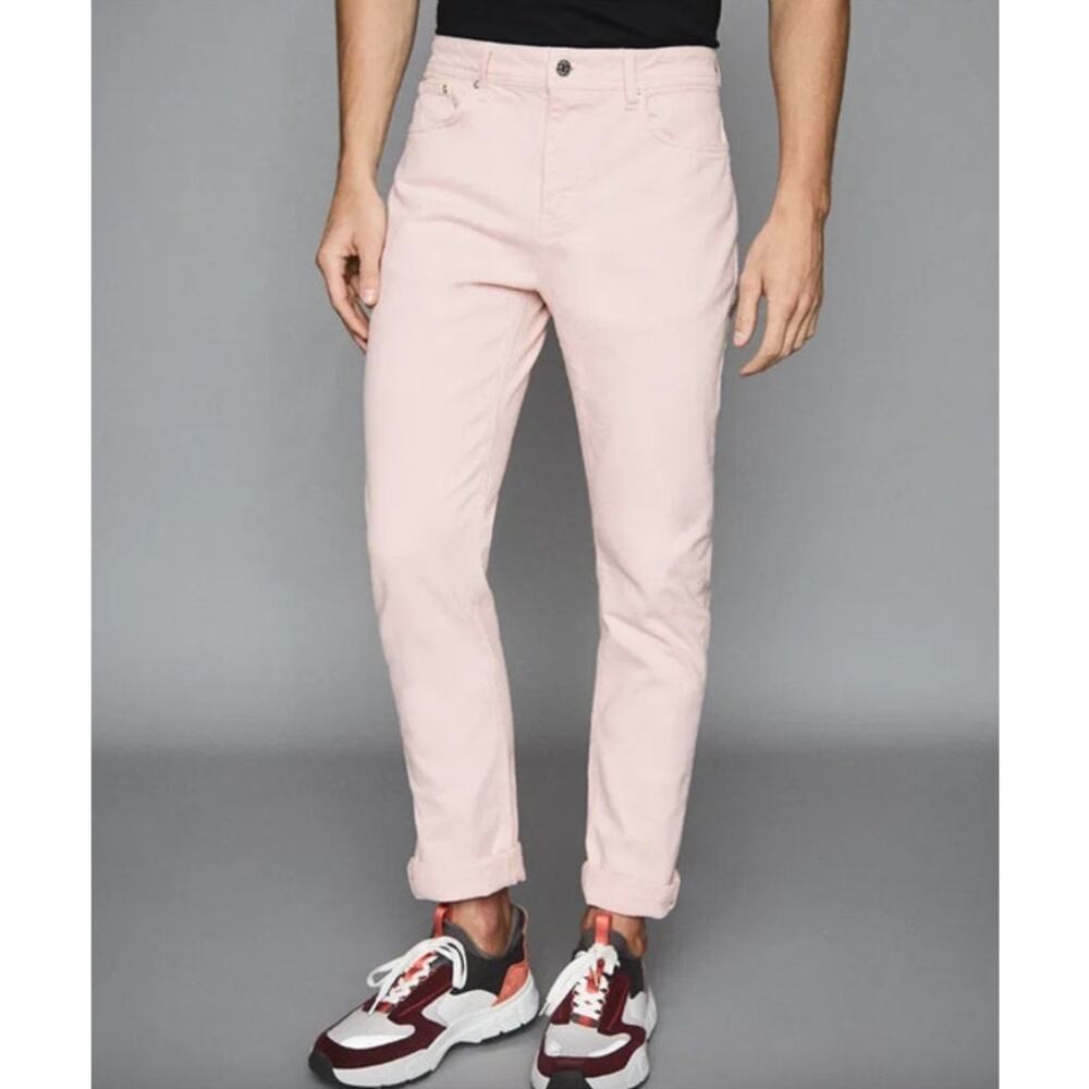 REISS Spruce Slim Fit Jeans Size 32 Waist NEW Pink Fabric Denim Mid Rise - Picture 5 of 10